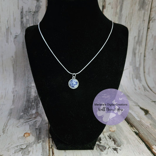 Blue White Marble Stone Cabochon Necklace