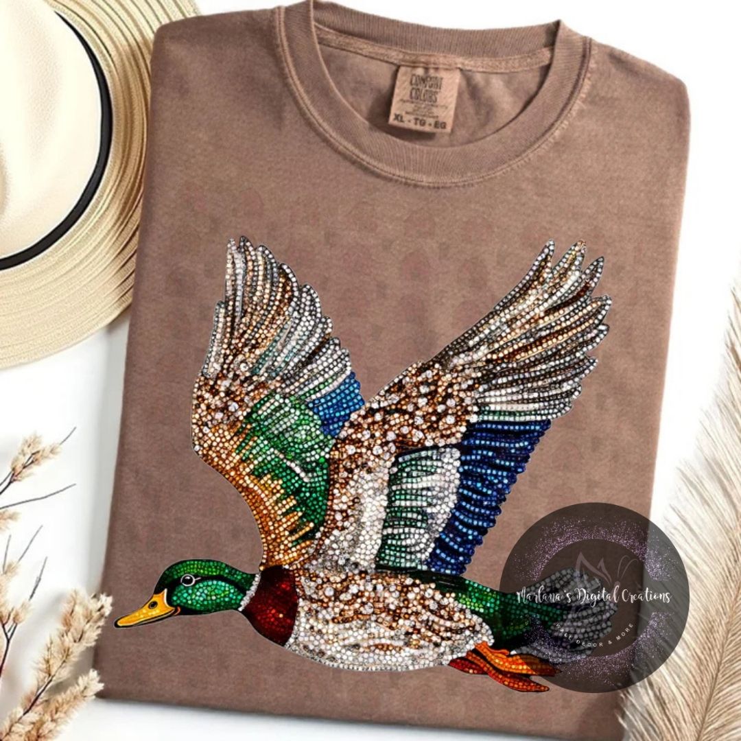 Faux Rhinestone Flying Mallard Duck CPC