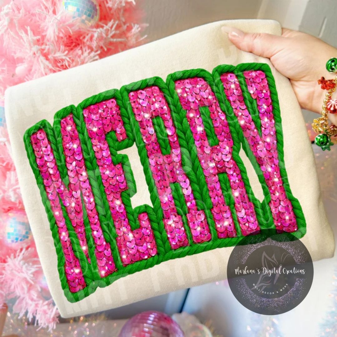 Pink Merry Faux Sequin Yarn Print CPC