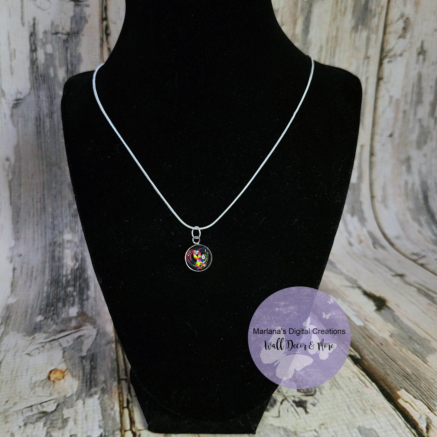 Rainbow Puzzle Awareness Ribbon Carbochon Necklace