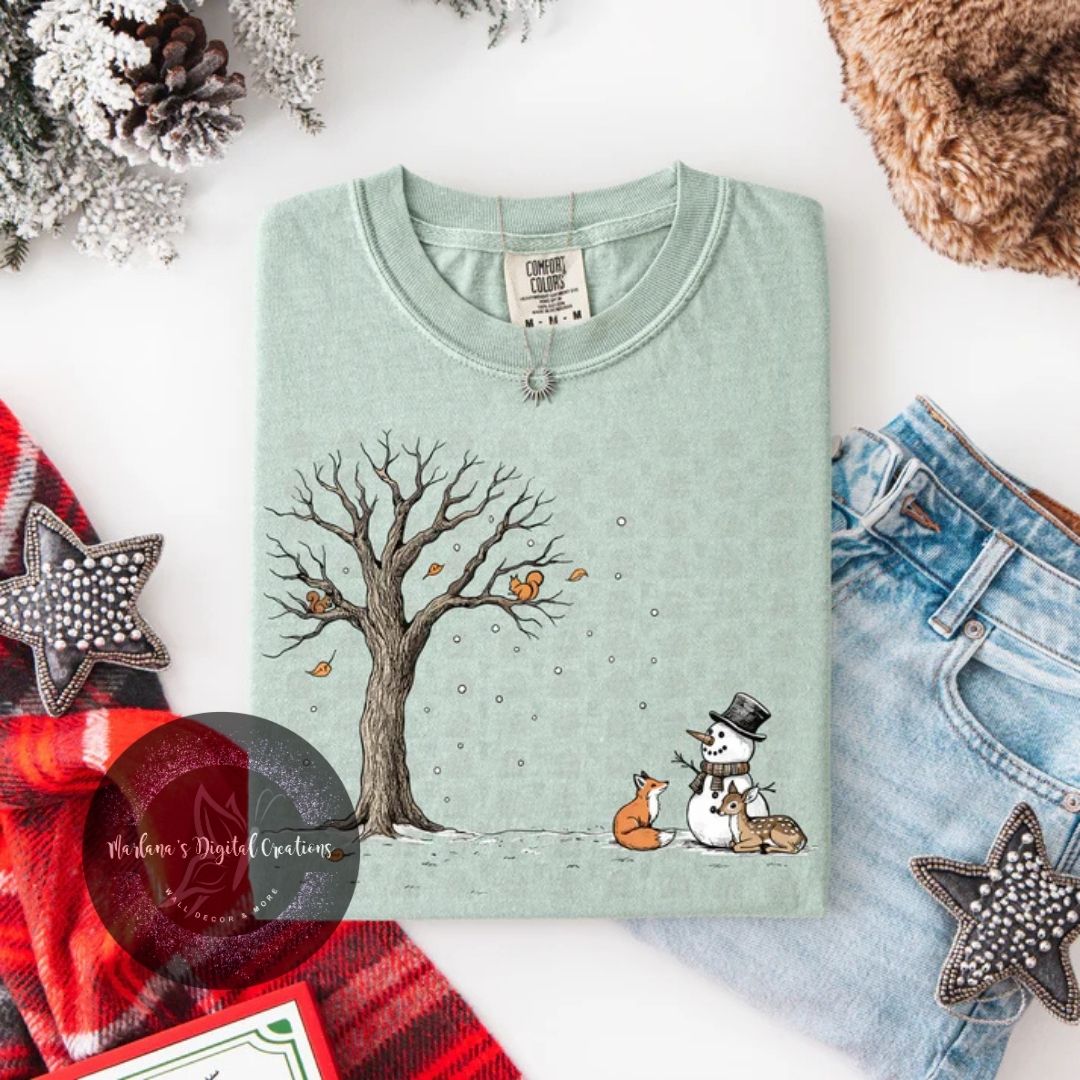 Snowman With Fox Deer Squirrels CPC