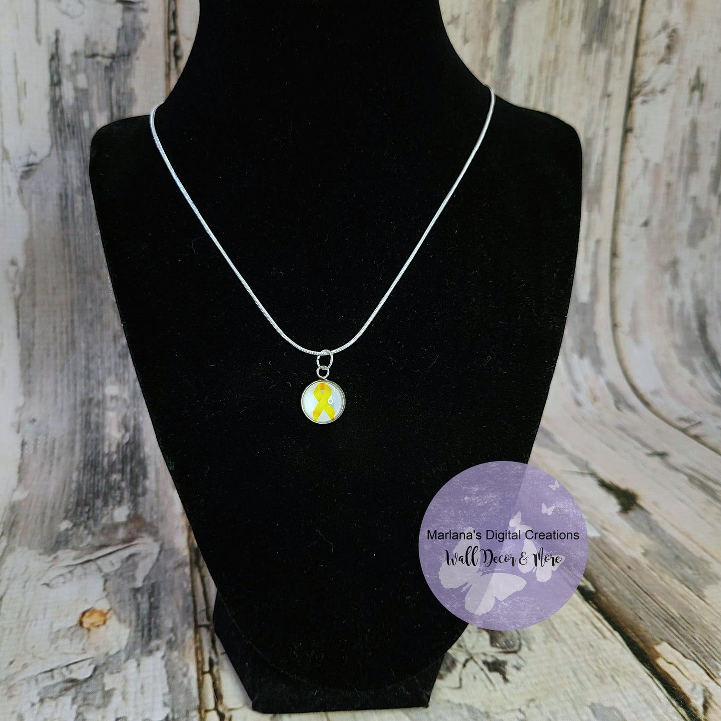 Yellow Awareness Ribbon Carbochon Necklace