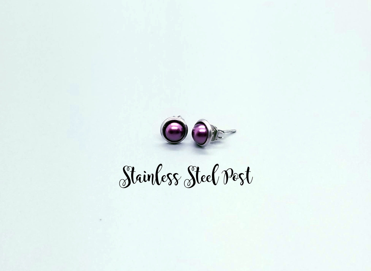 8mm Pearl Stainless Steel Post Earring Set