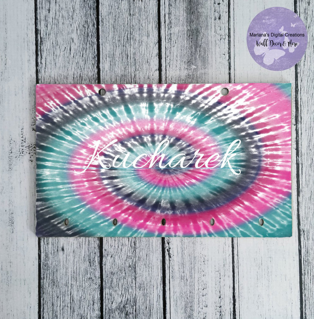 Pink Teal Black Tie-Dye Key Rack