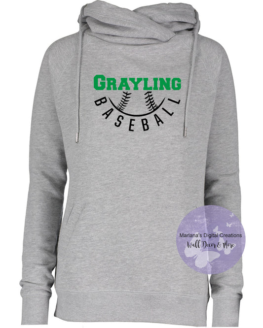 Grayling Baseball Personalized Funnel Neck Hoodie Screen Print