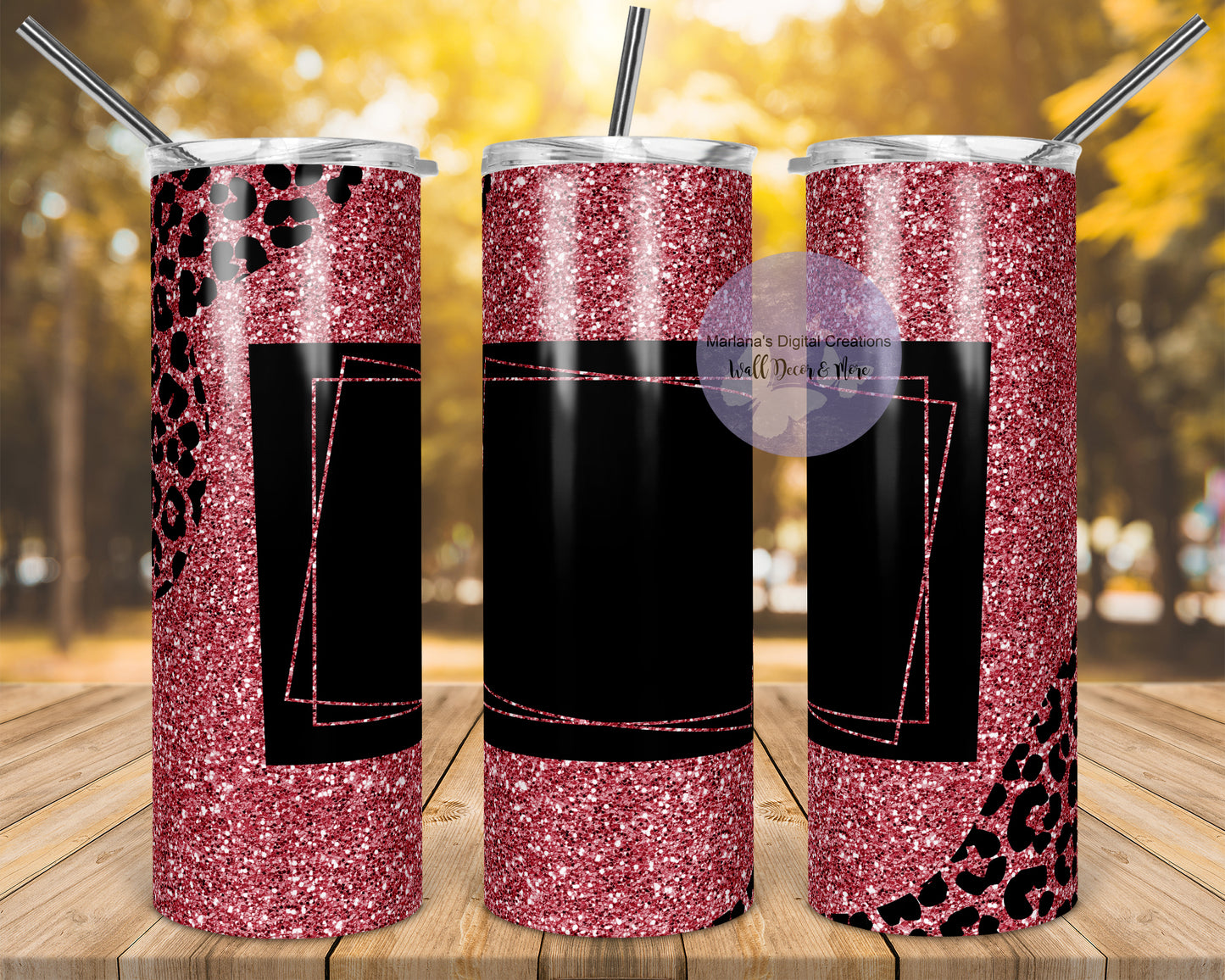Cheetah Corners Pink Sparkle 20oz Skinny Tumbler