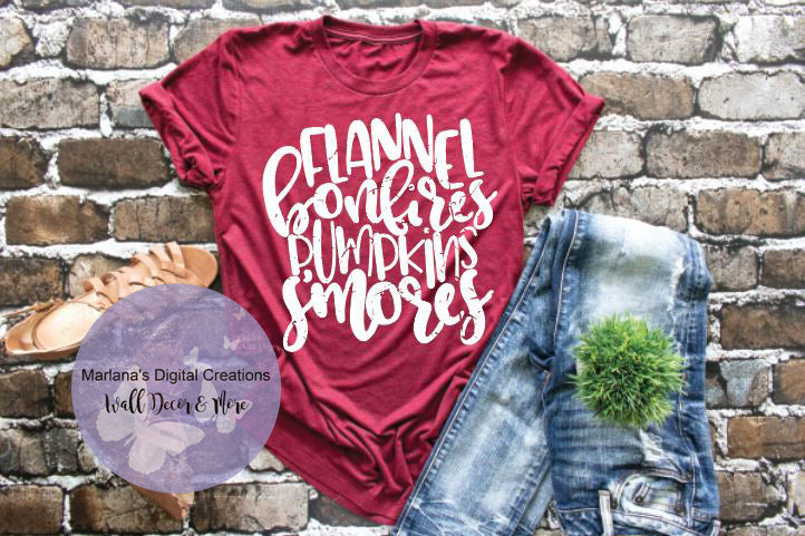 Flannel Bonfires Pumpkin Smores Screen Print