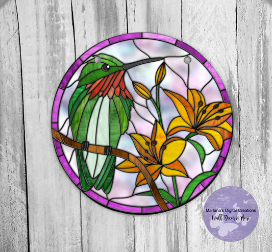 Hummingbird Stained Glass - Circle Sign
