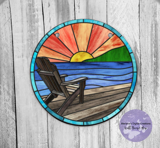 Lake Scene Stained Glass - Circle Sign