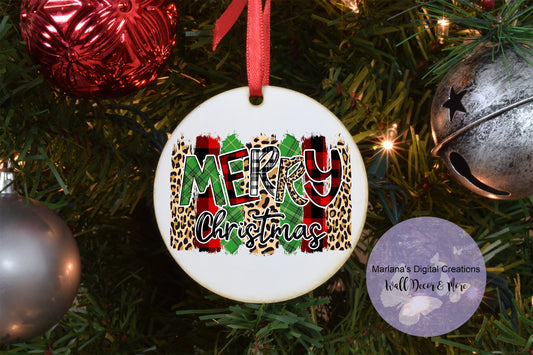 Merry Christmas Buffalo Plaid Leopard - Ornament