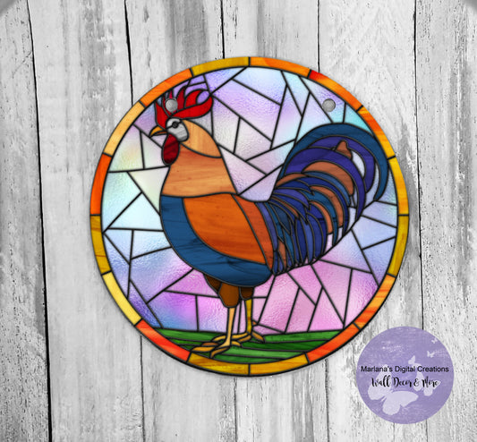 Rooster Stained Glass - Circle Sign
