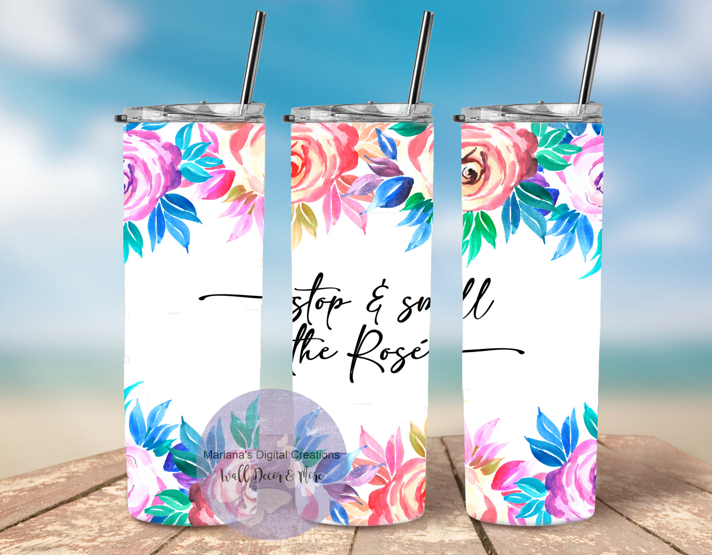 Roses Watercolor 20oz Skinny Tumbler
