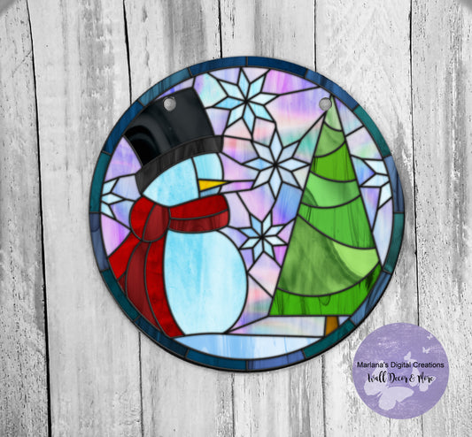 Snowman Stained Glass - Circle Sign
