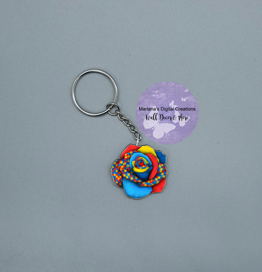 Awareness Rose Autism Puzzle Keychain