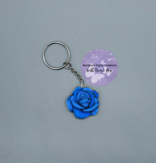 Awareness Rose Blue Keychain