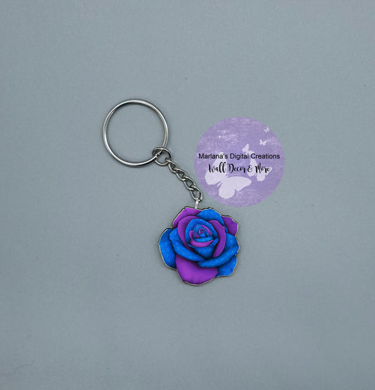 Awareness Rose Blue Purple Keychain