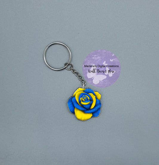 Awareness Rose Blue Yellow Keychain