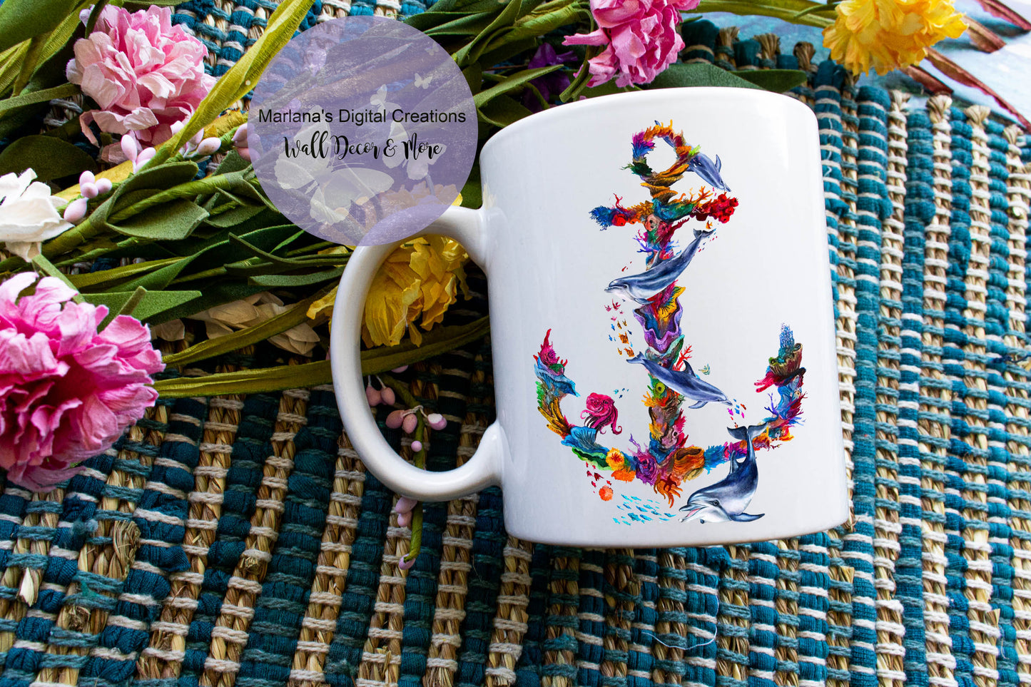 Colorful Anchor Dolphins - Mug