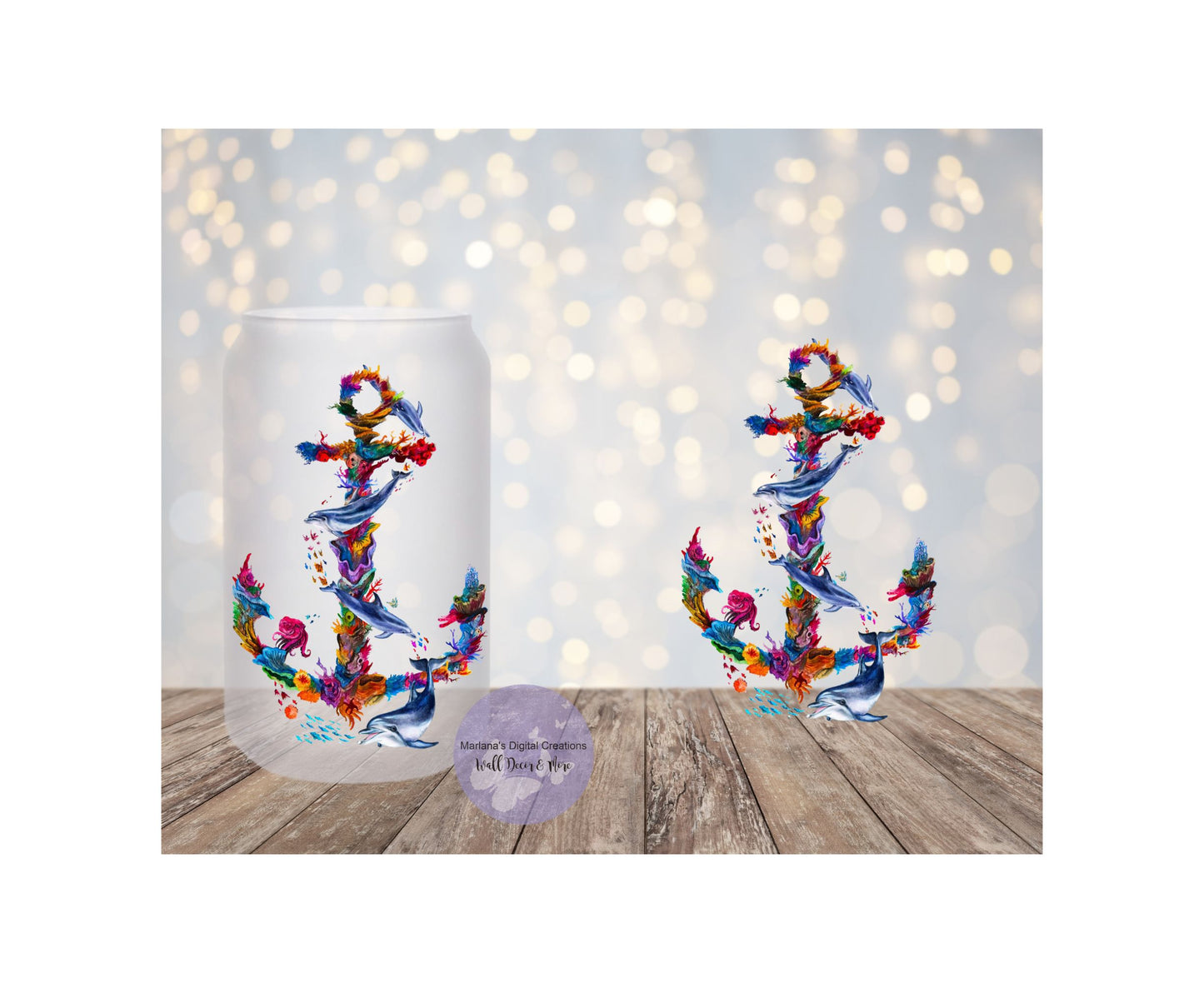 Colorful Anchor Dolphins 16oz Frosted Glass Tumbler