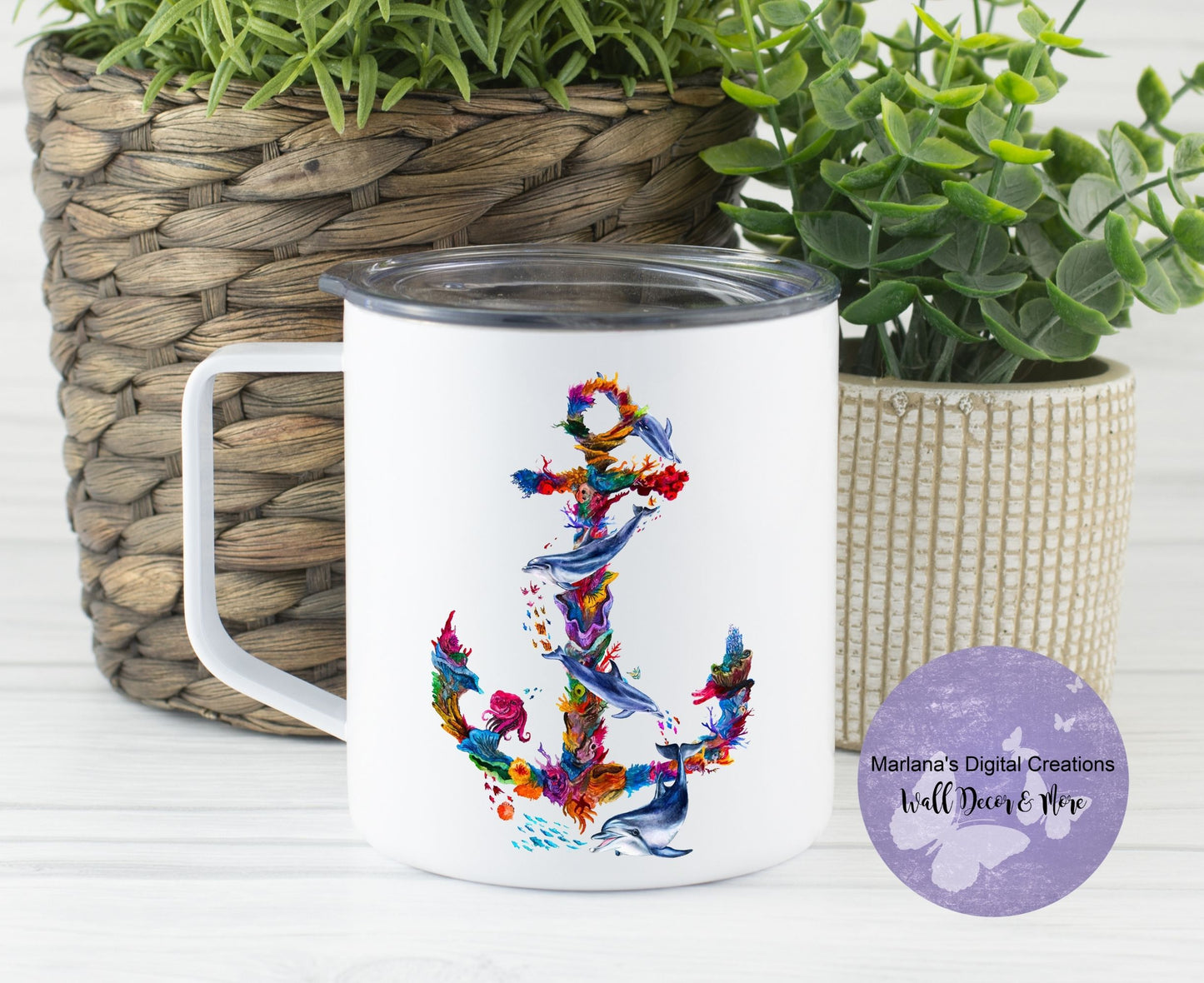Colorful Anchor Dolphins 14oz Townie Mug