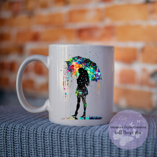 Girl Alone In Rainbow Rain Mug