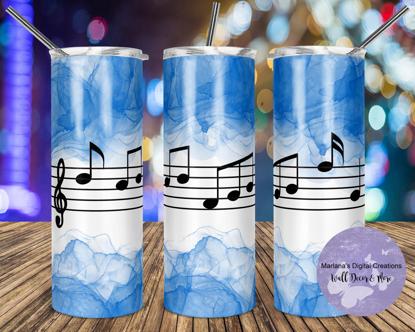 Music Blue Watercolor 20oz Skinny Tumbler