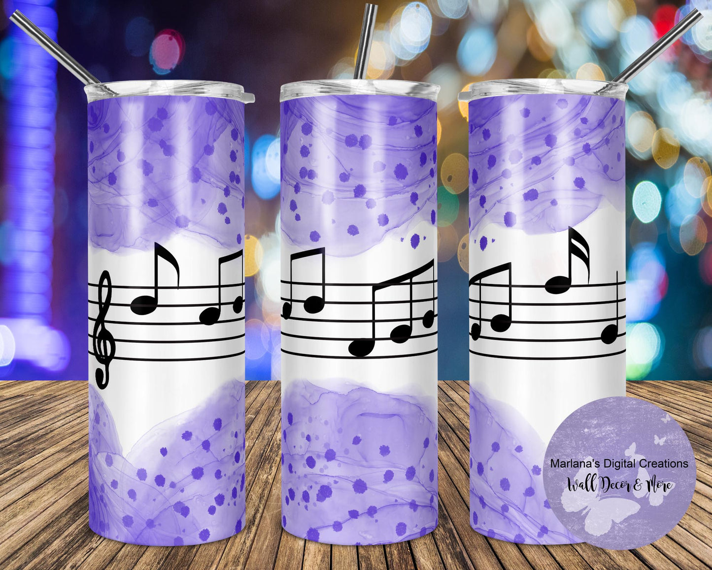 Music Dark Purple Watercolor 20oz Skinny Tumbler