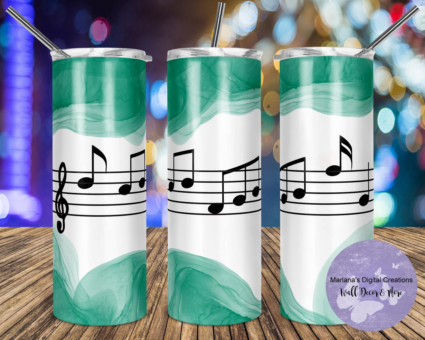 Music Green Watercolor 20oz Skinny Tumbler