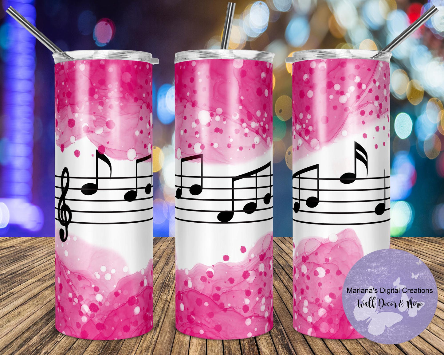 Music Pink Watercolor 20oz Skinny Tumbler