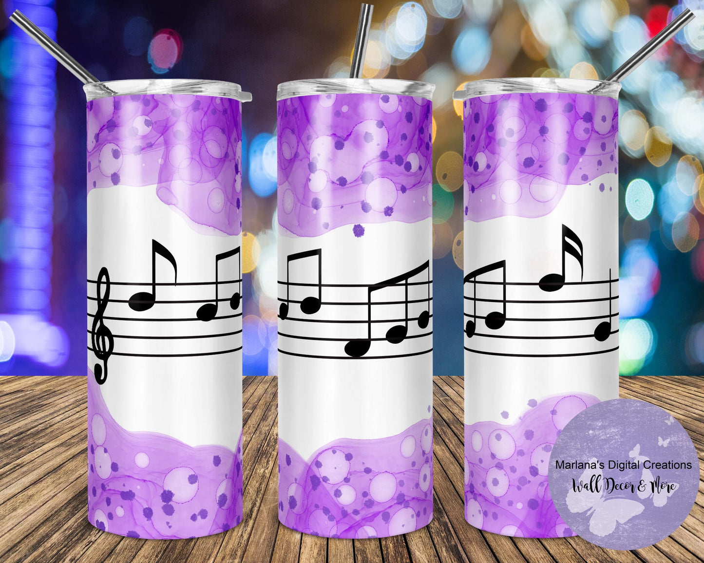 Music Purple Watercolor 20oz Skinny Tumbler