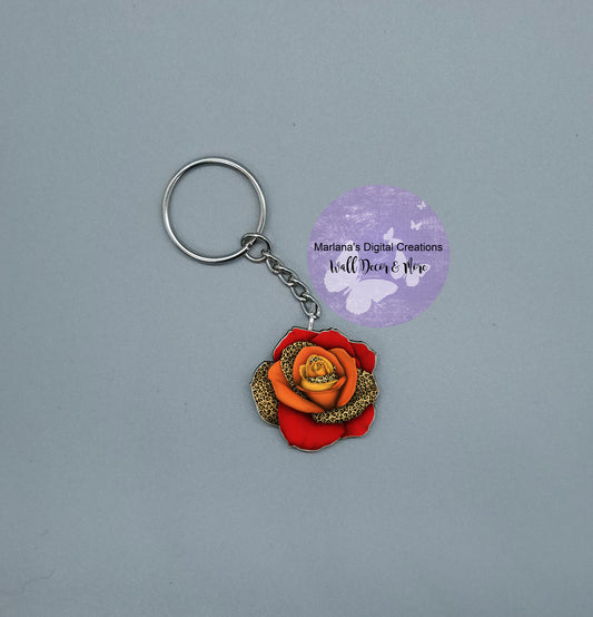 Patterned Rose Leopard Red Keychain