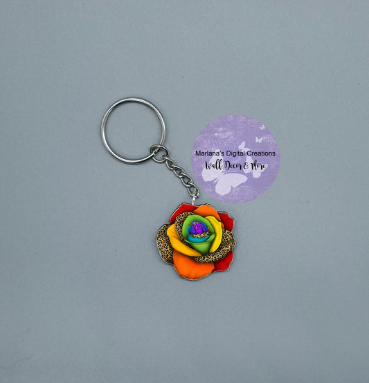 Patterned Rose Rainbow Keychain