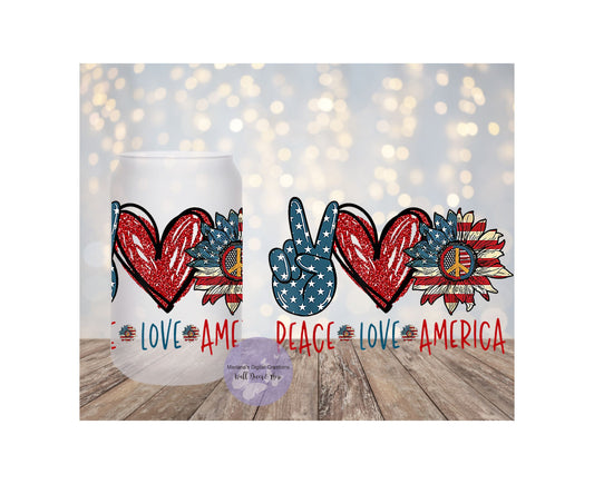 Peace Love America 16oz Frosted Glass Tumbler