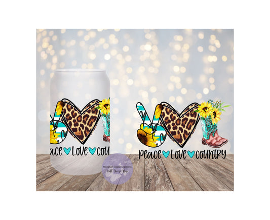 Peace Love Country 16oz Frosted Glass Tumbler