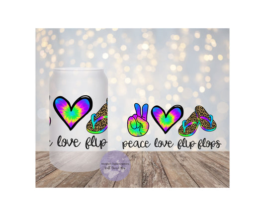 Peace Love Flip Flops 16oz Frosted Glass Tumbler