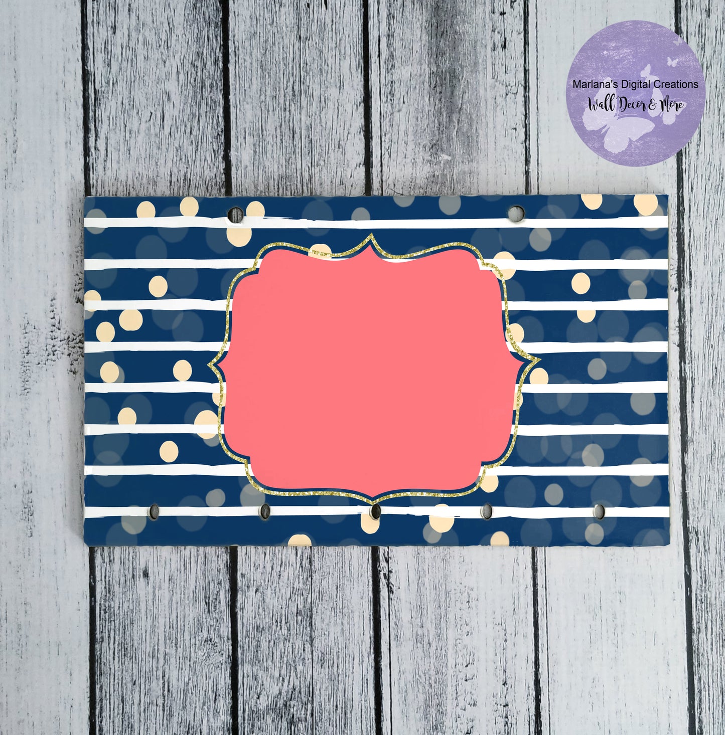 Peach Navy Stripe Key Rack