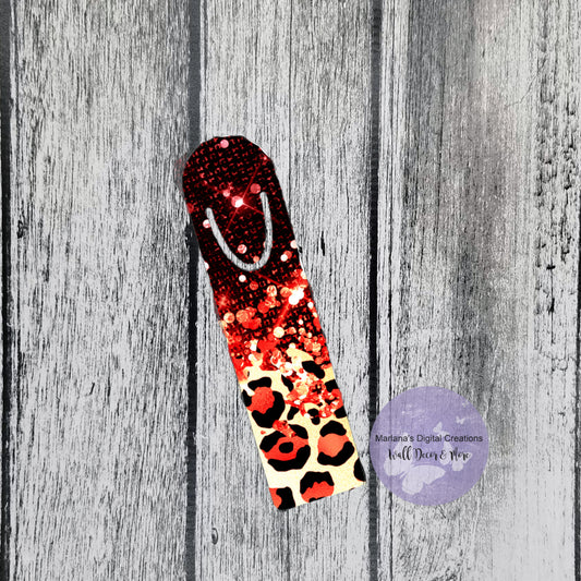 Red Glitter Leopard Bookmark