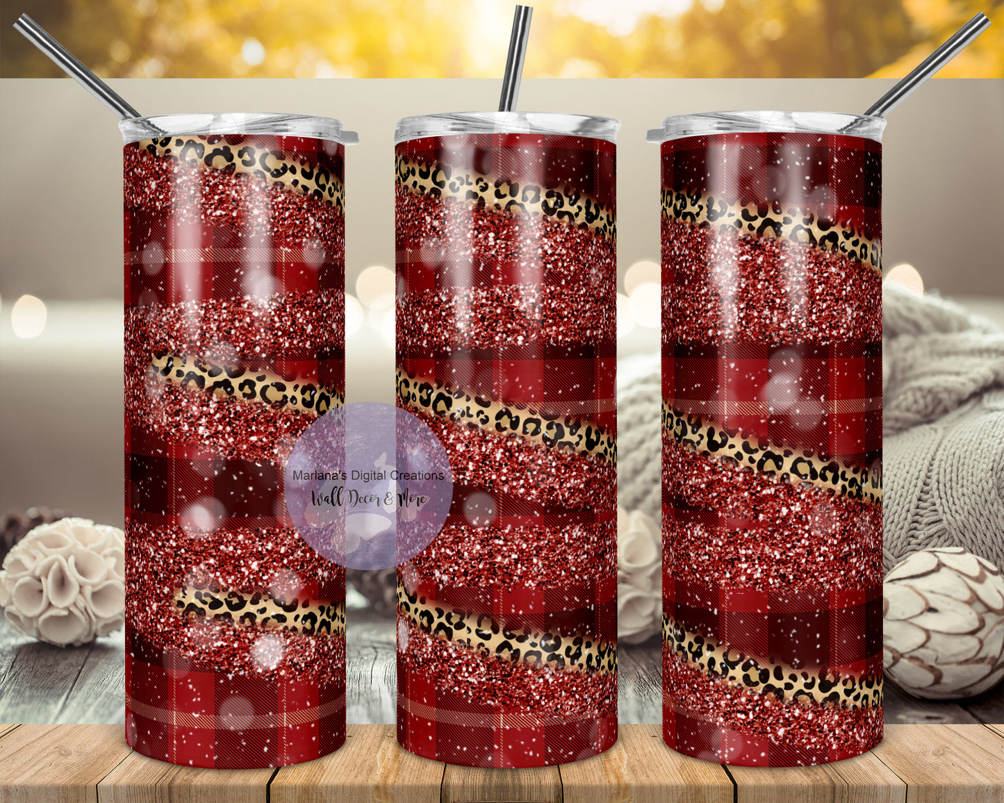Cheetah Red Plaid 20oz Skinny Tumbler
