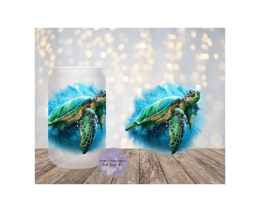 Sea Turtle 16oz Frosted Glass Tumbler