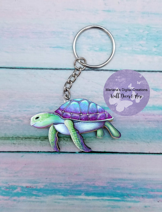 Sea Turtle Blue Purple Keychain