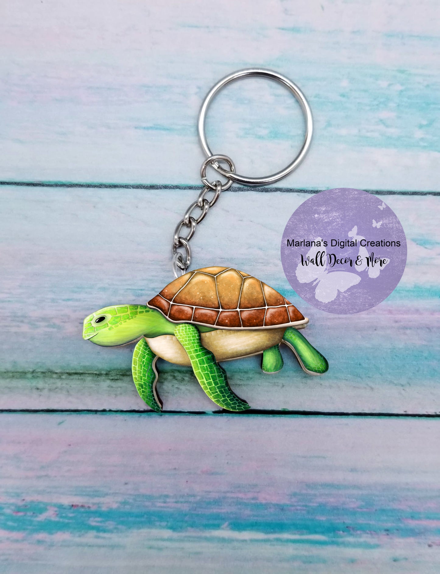 Sea Turtle Brown Green Keychain