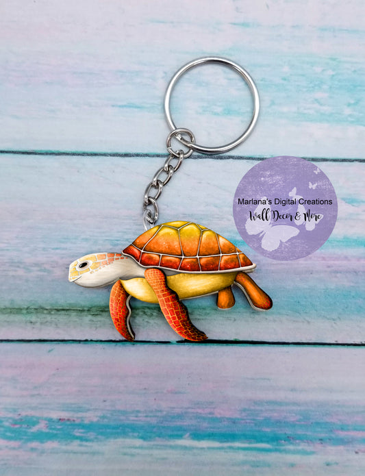 Sea Turtle Orange Keychain