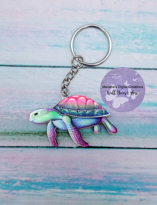 Sea Turtle Pink Purple Keychain