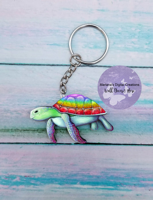 Sea Turtle Rainbow Keychain