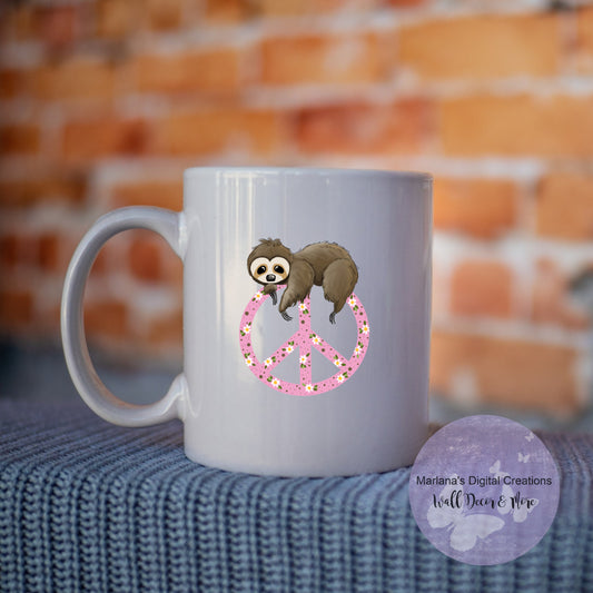 Sloth Daisy Peace Sign - Mug