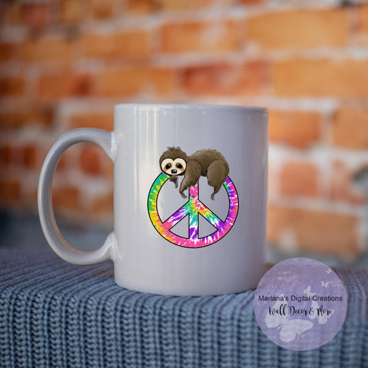 Sloth Tie Dye Peace Sign - Mug