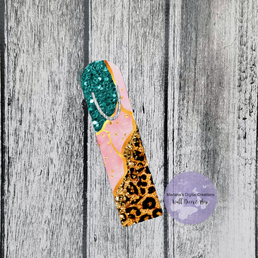 Turquoise Glitter Pink Marble Leopard Bookmark