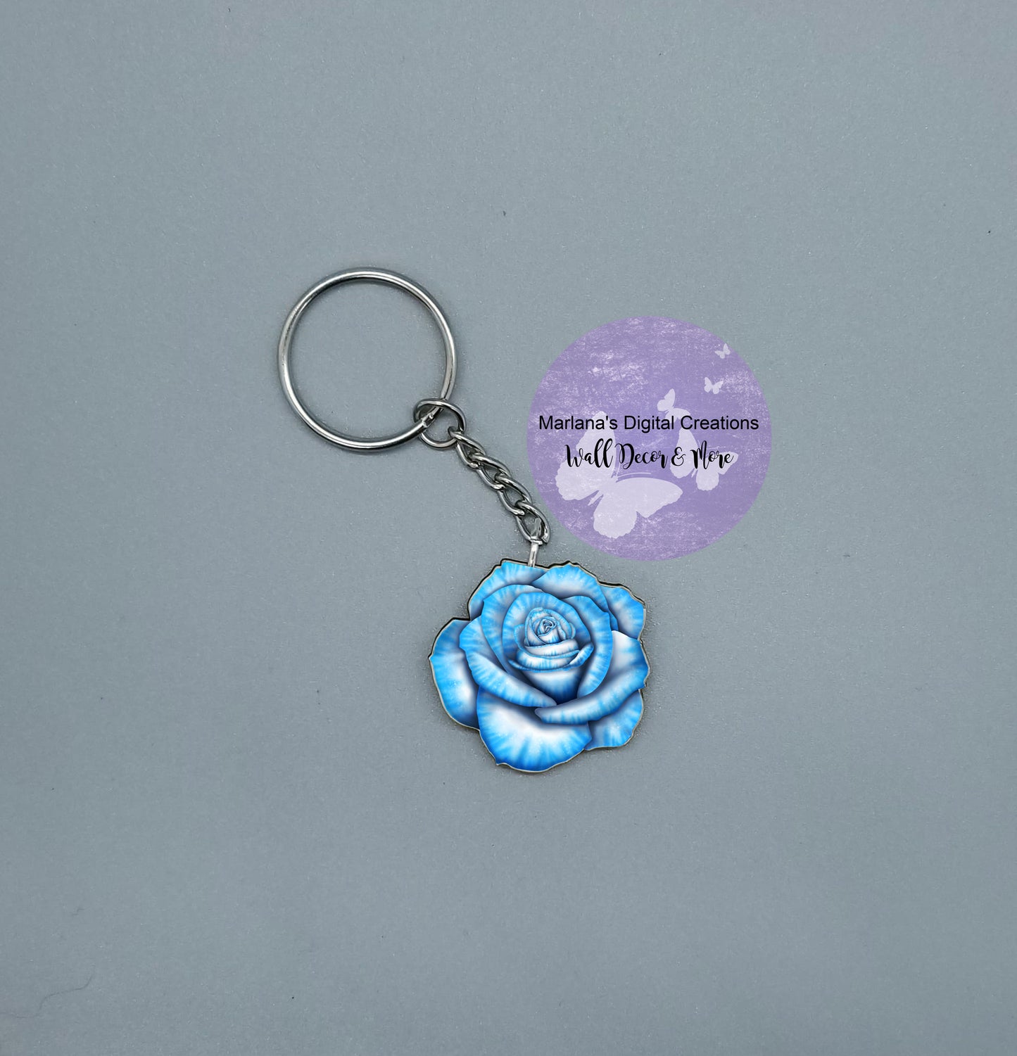 Variegated Rose Blue Keychain