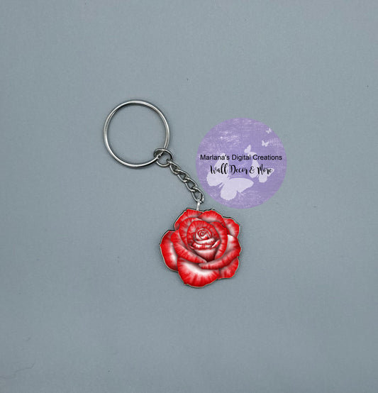 Variegated Rose Red Keychain