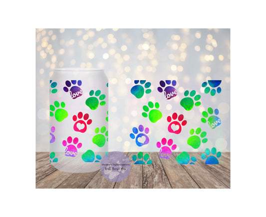 Watercolor Paws 16oz Frosted Glass Tumbler